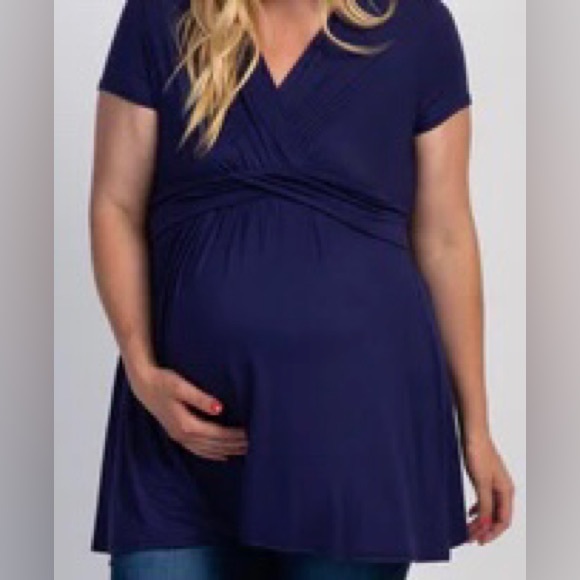 Pinkblush Navy Draped Front Plus Maternity/Nursing Top - Size 2X - Picture 2 of 7